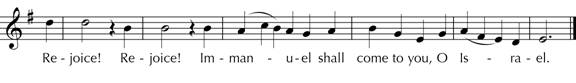 Refrain to "O come, O come, Emmanuel" set to Veni Emmanuel